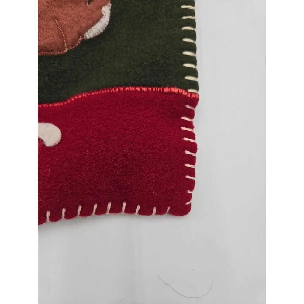 Santa Claus Felt Primitive Folk Handmade Hanging Wall Banner Vtg‎ W/ Rod *READ*